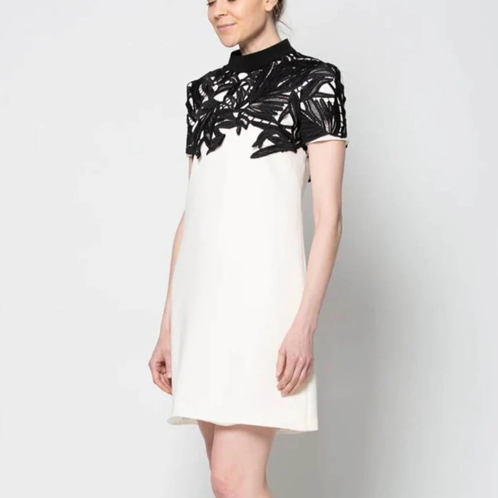 Bibhu Mohapatra Floral Embellished Black White Sheath Contrast Mini Dress
